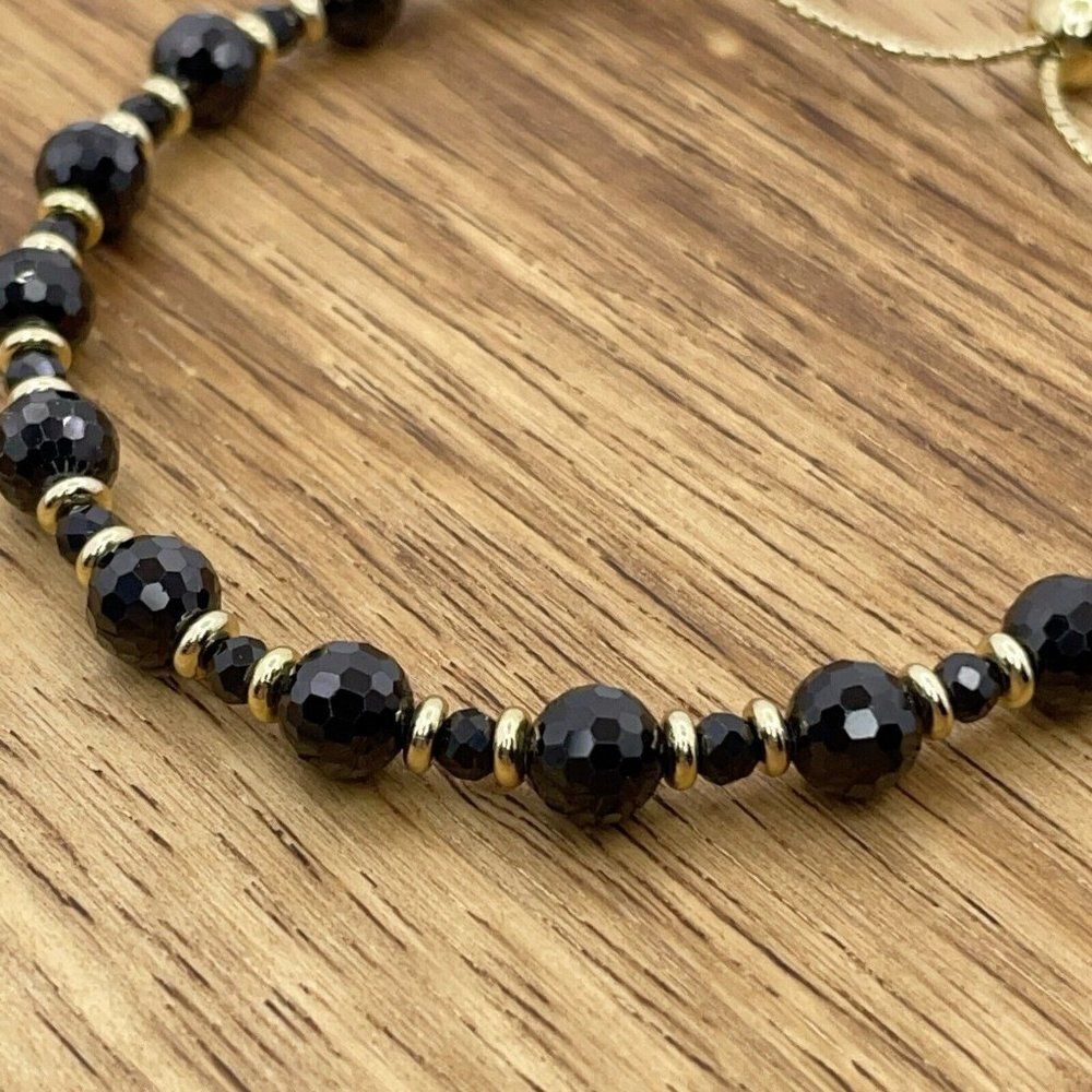 Bellezza Black Spinel Bronze Beaded Bracelet Gold Rondelles Adjustable HSN